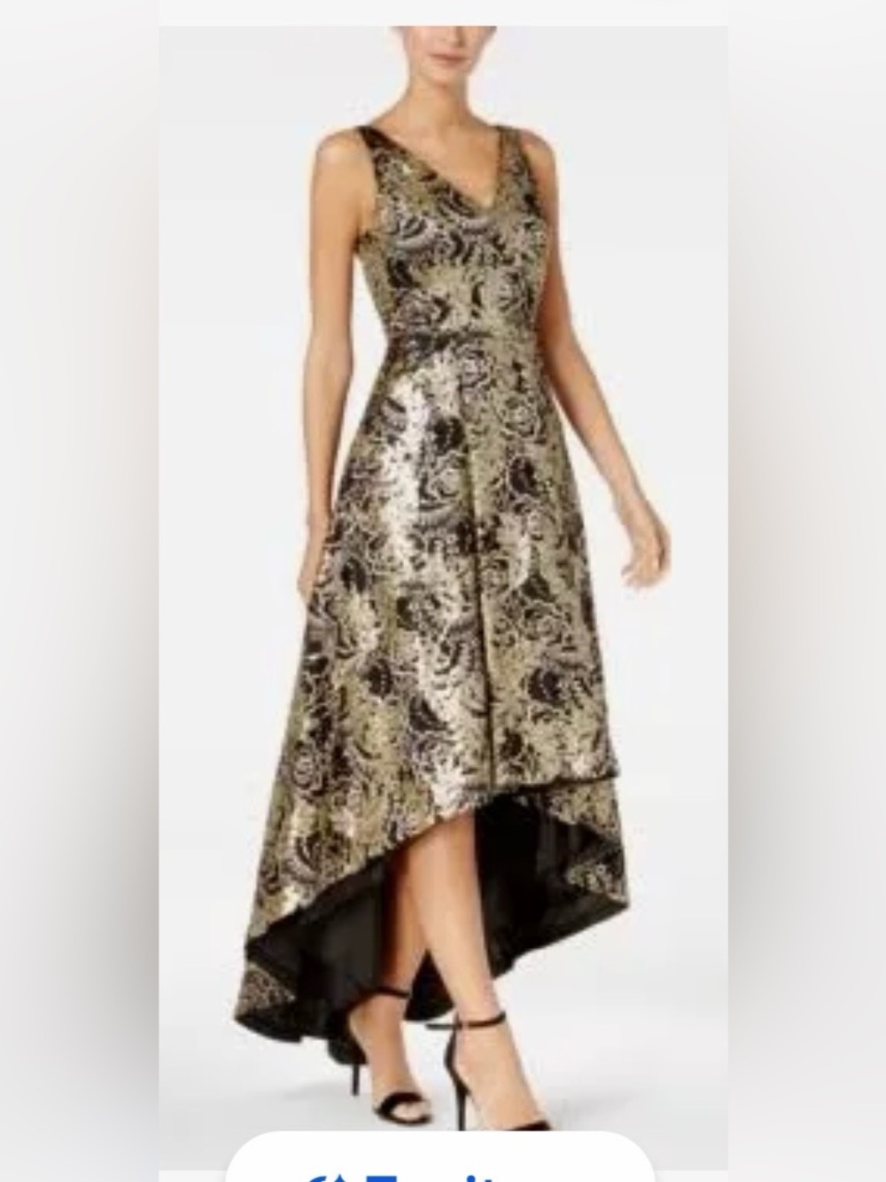 Calvin Klein NWOT Size 14 Gold and Black Floral Sequined Hi-Low Dress